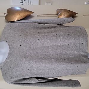 STYLE & CO Long Sleeve Top Gray W/ Tiny Hearts Circles Size XL